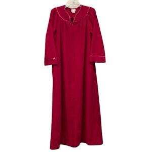 Vintage 80s Adonna‎ Chenille Red 3/4 Zip Caftan Muumuu Robe House Dress Sz M